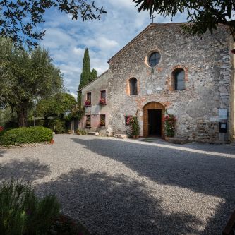 Chiesa di San Pietro in Mavino a Sirmione, immersa tra gli ulivi